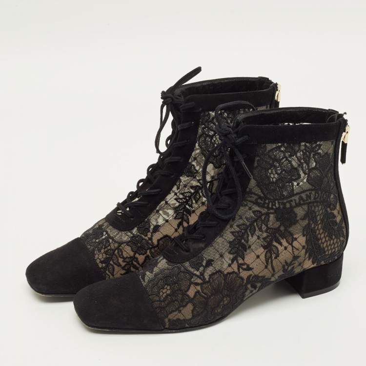 Pre Owned Dior Naughtily D Size 36 Black Mesh and Suede Ankle Length Boots