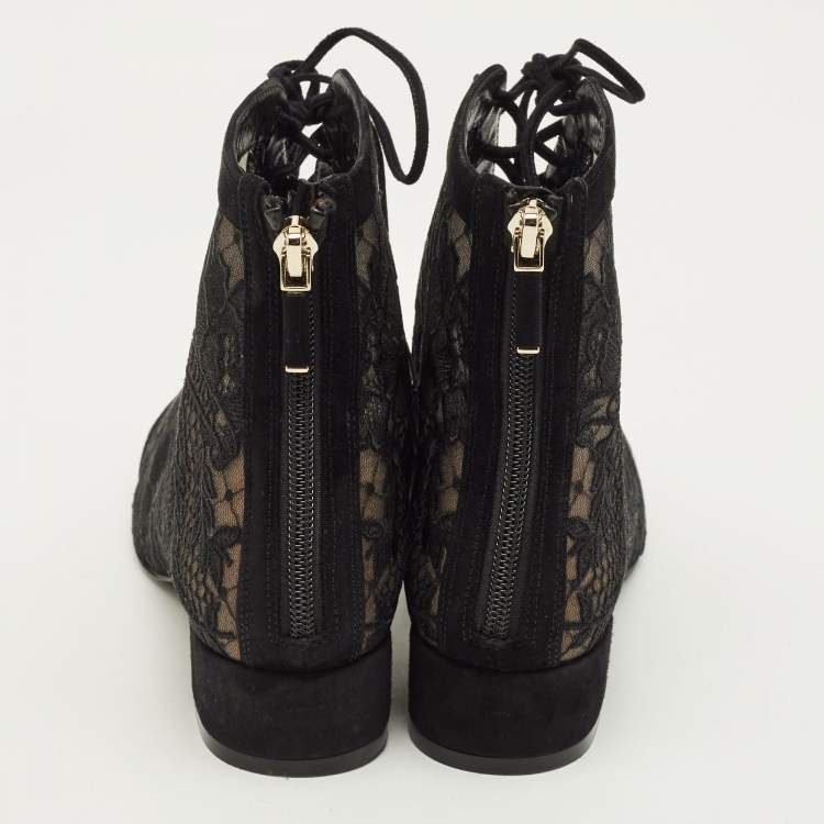 Pre Owned Dior Naughtily D Size 36 Black Mesh and Suede Ankle Length Boots