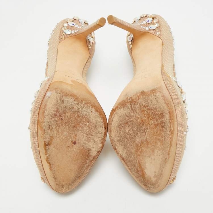 مملوكة مسبقًا Dior Size 39 Beige Mesh and Net Peep Crystal Embellished Toe Pumps