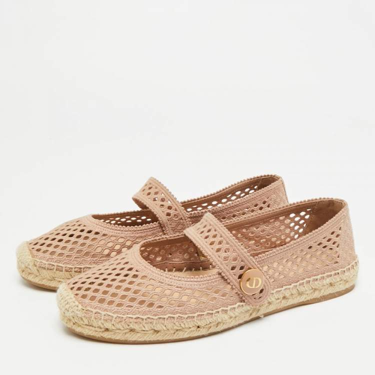 Pre Owned Dior Caro Size 37 Pink Knit Fabric Espadrille Flats