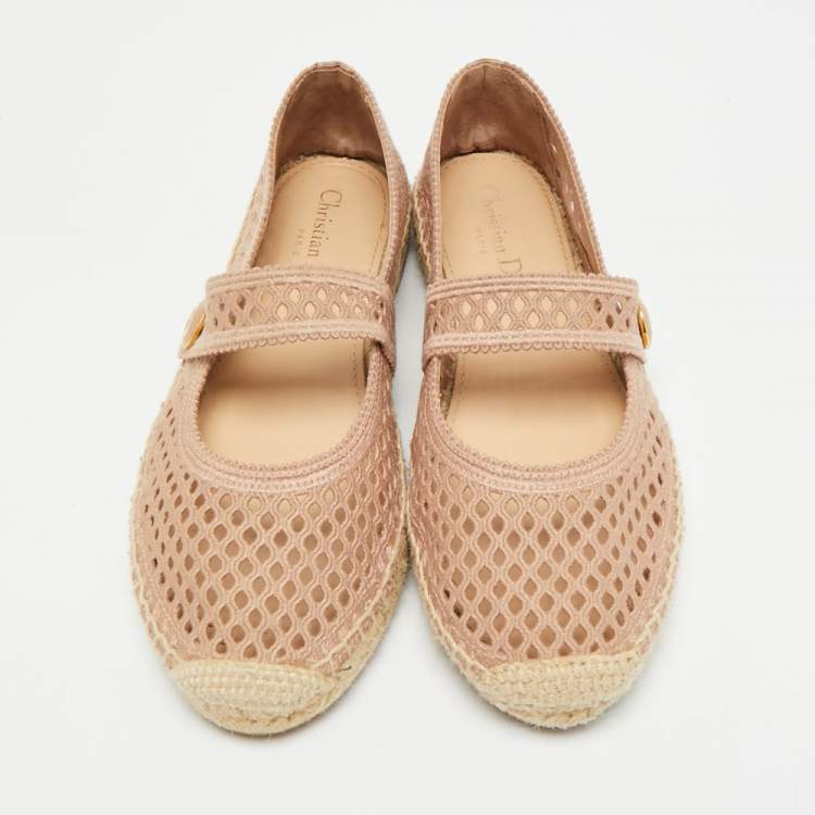 Pre Owned Dior Caro Size 37 Pink Knit Fabric Espadrille Flats