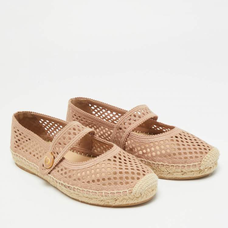 Pre Owned Dior Caro Size 37 Pink Knit Fabric Espadrille Flats