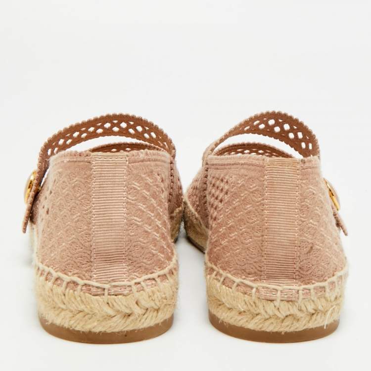 Pre Owned Dior Caro Size 37 Pink Knit Fabric Espadrille Flats