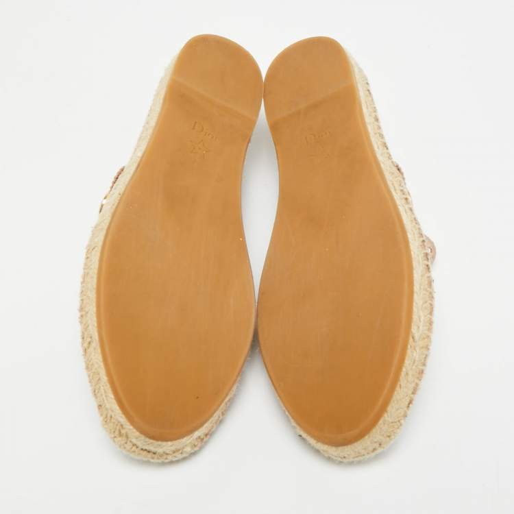 Pre Owned Dior Caro Size 37 Pink Knit Fabric Espadrille Flats