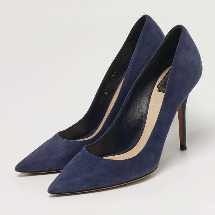 مملوكة مسبقًا Dior Cherie Size 38.5 Navy Blue Suede Pointed Toe Pumps