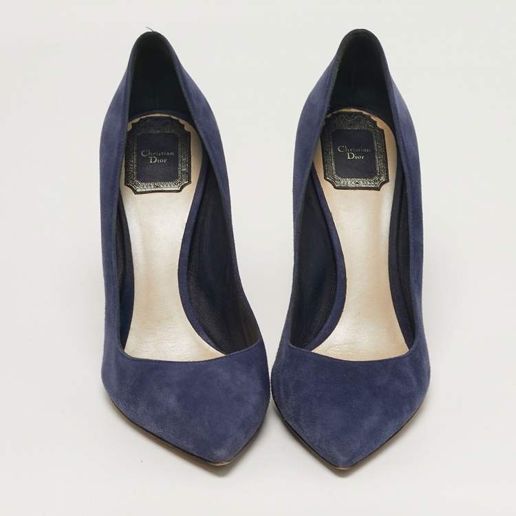 مملوكة مسبقًا Dior Cherie Size 38.5 Navy Blue Suede Pointed Toe Pumps