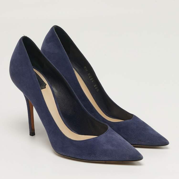 مملوكة مسبقًا Dior Cherie Size 38.5 Navy Blue Suede Pointed Toe Pumps