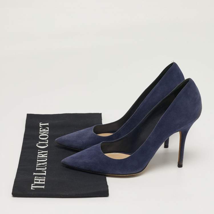 مملوكة مسبقًا Dior Cherie Size 38.5 Navy Blue Suede Pointed Toe Pumps