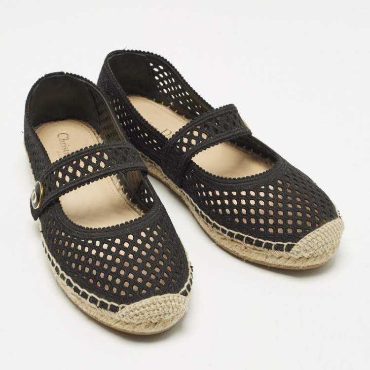 Pre Owned Dior Caro Size 37 Black Fabric Espadrille Mary-Jane Flats