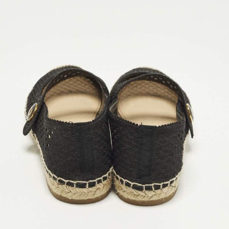 Pre Owned Dior Caro Size 37 Black Fabric Espadrille Mary-Jane Flats