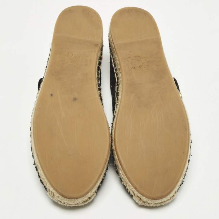 Pre Owned Dior Caro Size 37 Black Fabric Espadrille Mary-Jane Flats