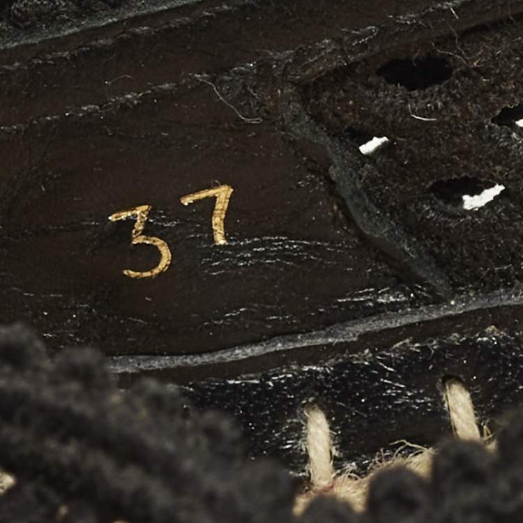 Pre Owned Dior Caro Size 37 Black Fabric Espadrille Mary-Jane Flats