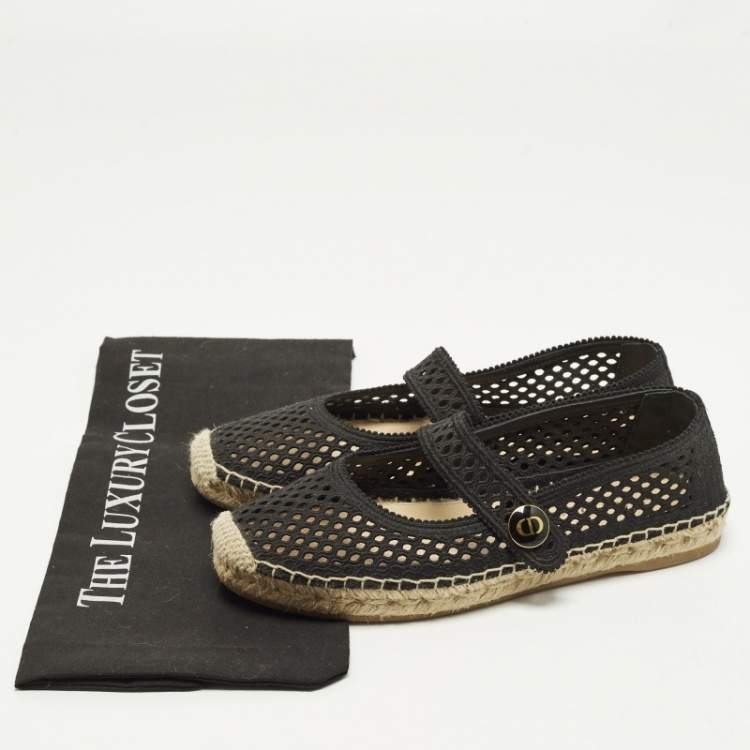 Pre Owned Dior Caro Size 37 Black Fabric Espadrille Mary-Jane Flats