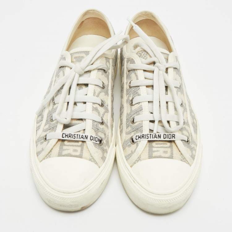 Pre Owned Dior Walk'n'Dior Size 39.5 White/Grey Canvas and Rubber Lace Up Sneakers