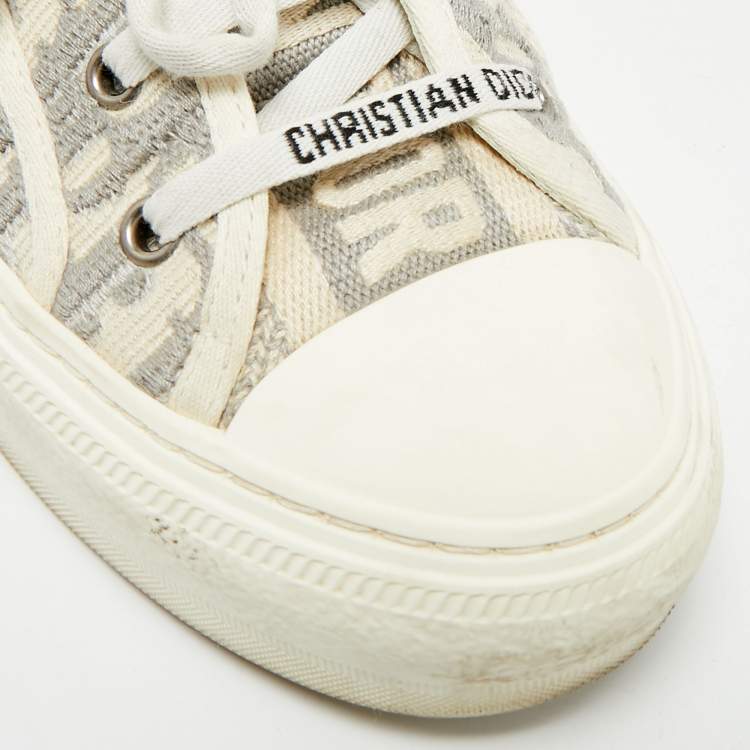 Pre Owned Dior Walk'n'Dior Size 39.5 White/Grey Canvas and Rubber Lace Up Sneakers