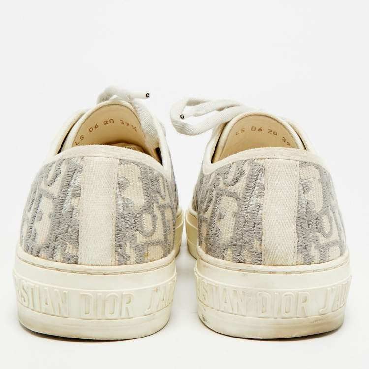 Pre Owned Dior Walk'n'Dior Size 39.5 White/Grey Canvas and Rubber Lace Up Sneakers