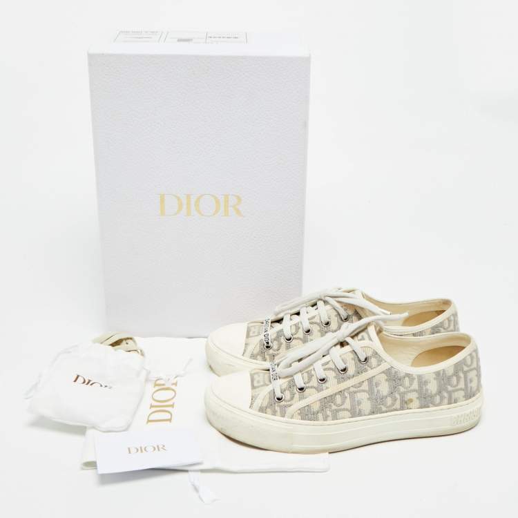 Pre Owned Dior Walk'n'Dior Size 39.5 White/Grey Canvas and Rubber Lace Up Sneakers