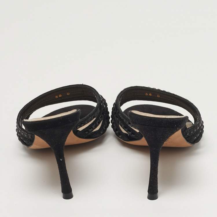 مملوكة مسبقًا Dior Size 38 Black Suede Crystal Embellished Slide Sandals