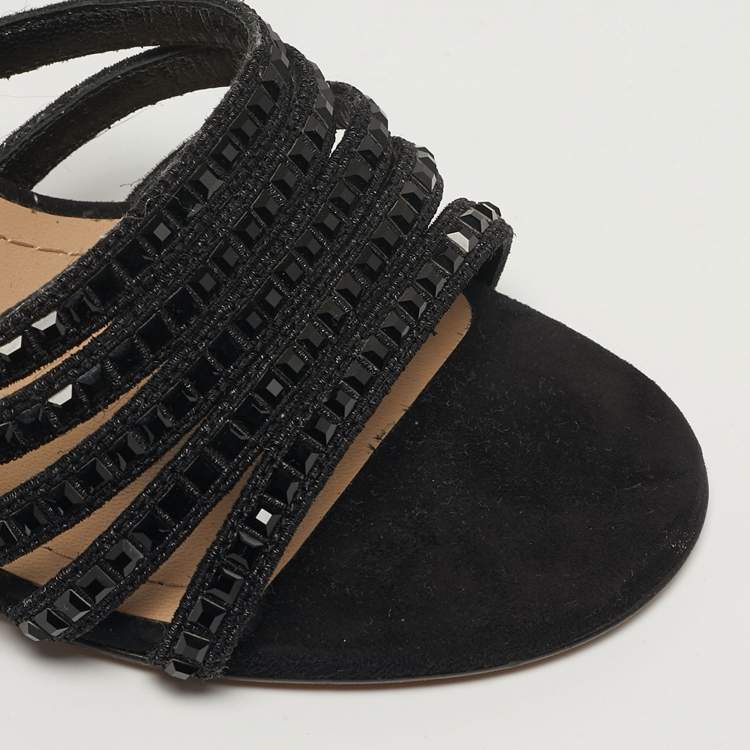 مملوكة مسبقًا Dior Size 38 Black Suede Crystal Embellished Slide Sandals