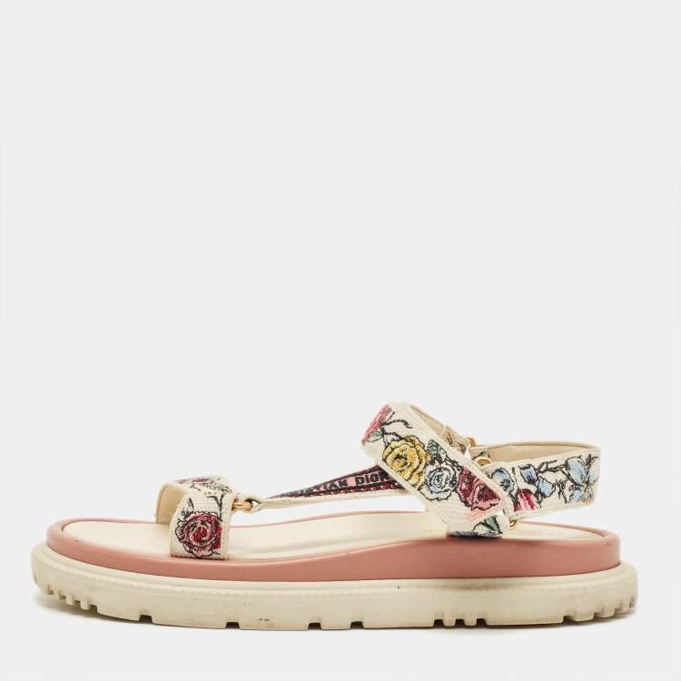 Pre Owned Dior D-Wave Size 38.5 Multicolor Canvas Ankle Strap Sandals
