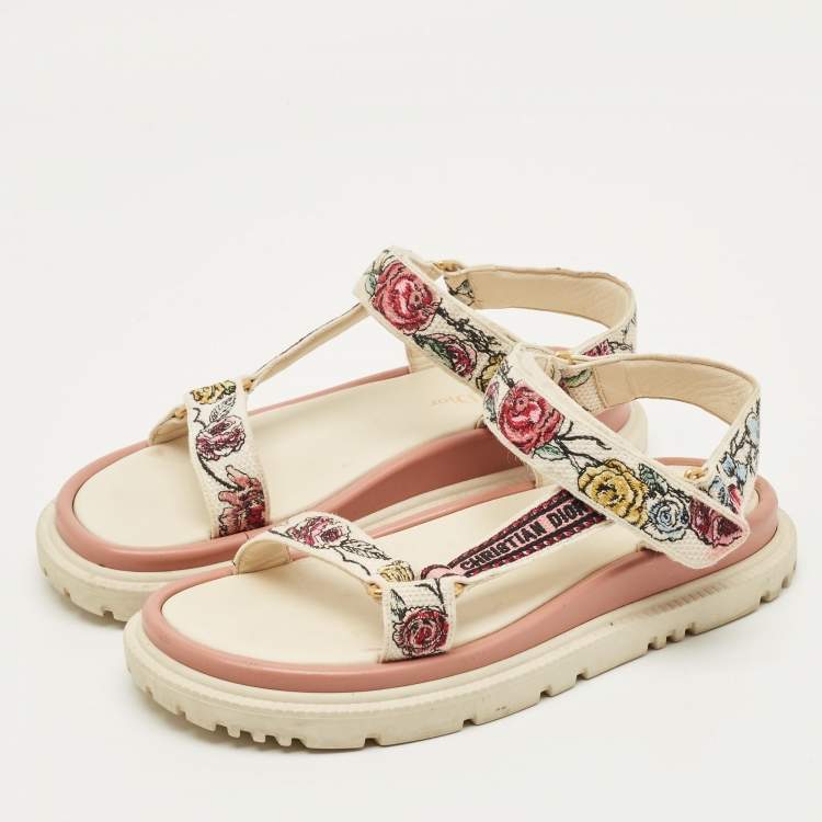 Pre Owned Dior D-Wave Size 38.5 Multicolor Canvas Ankle Strap Sandals