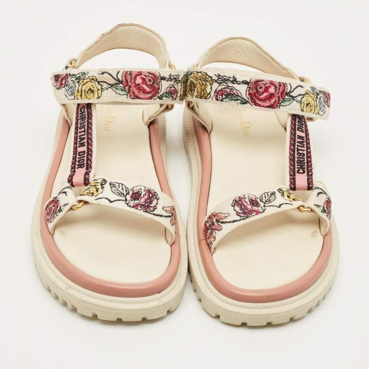 Pre Owned Dior D-Wave Size 38.5 Multicolor Canvas Ankle Strap Sandals