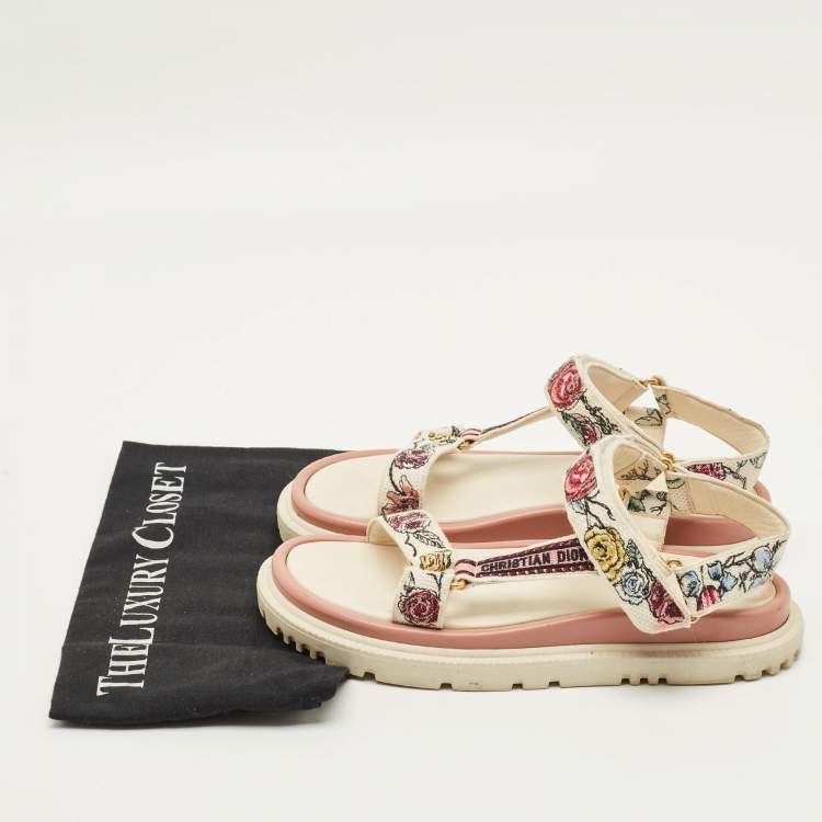 Pre Owned Dior D-Wave Size 38.5 Multicolor Canvas Ankle Strap Sandals