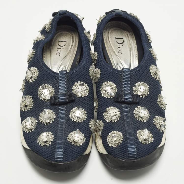 Pre Owned حذاء رياضي ديور فيوجن مزين شبكي كحلي مقاس 39