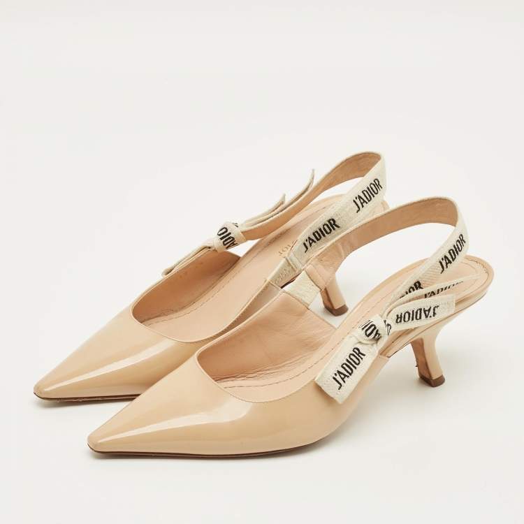 Pre Owned Dior J'Adior Size 39 Beige Patent Leather Slingback Pumps
