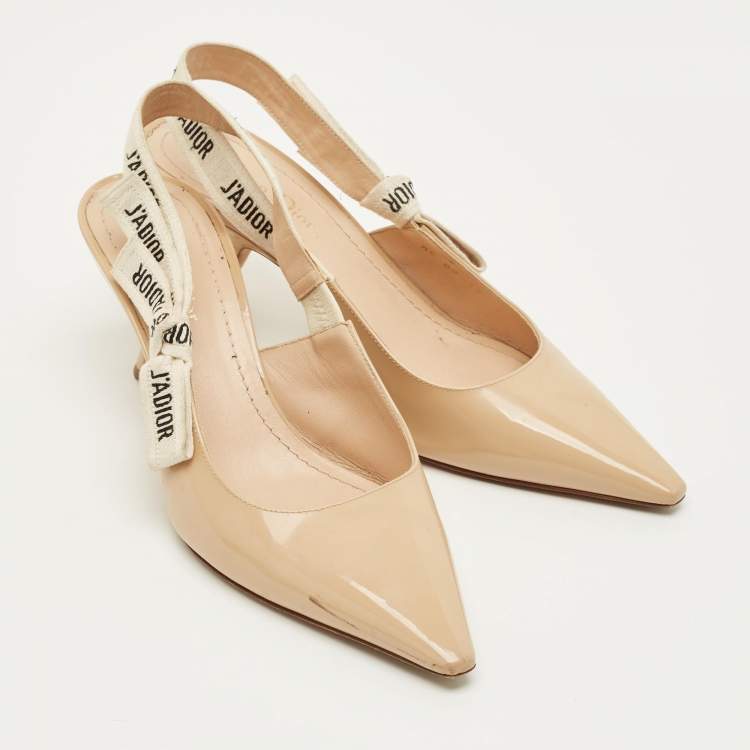 Pre Owned Dior J'Adior Size 39 Beige Patent Leather Slingback Pumps