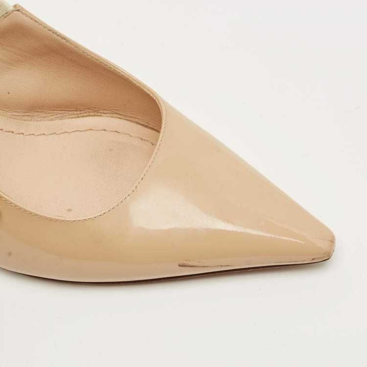 Pre Owned Dior J'Adior Size 39 Beige Patent Leather Slingback Pumps