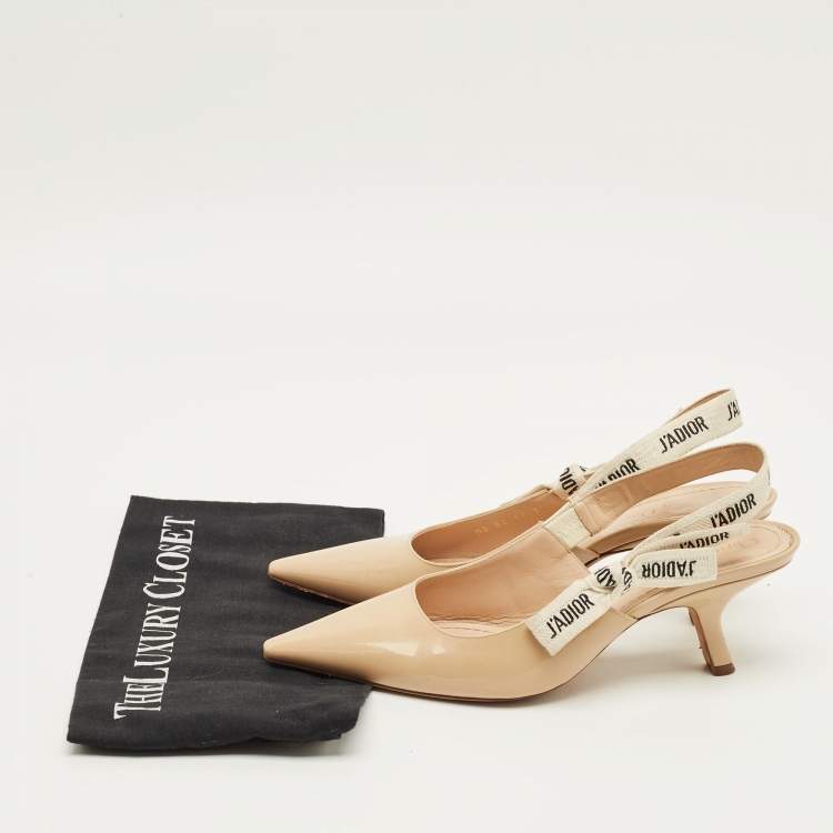 Pre Owned Dior J'Adior Size 39 Beige Patent Leather Slingback Pumps