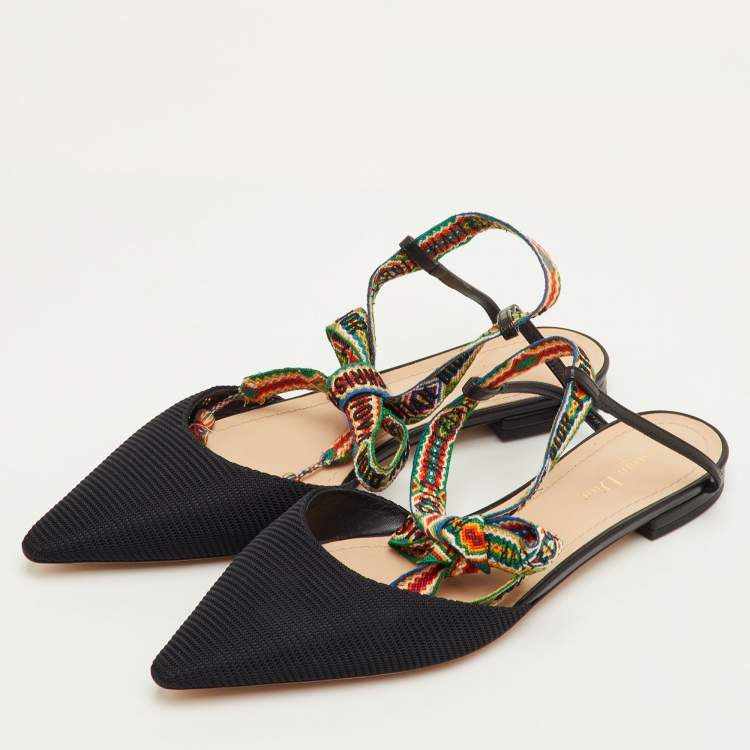 Pre Owned Dior J'Adior Size 41 Black Fabric Pointed Toe Ankle Wrap Flats