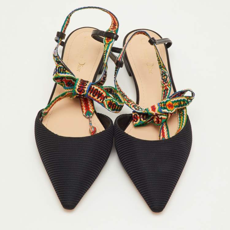 Pre Owned Dior J'Adior Size 41 Black Fabric Pointed Toe Ankle Wrap Flats