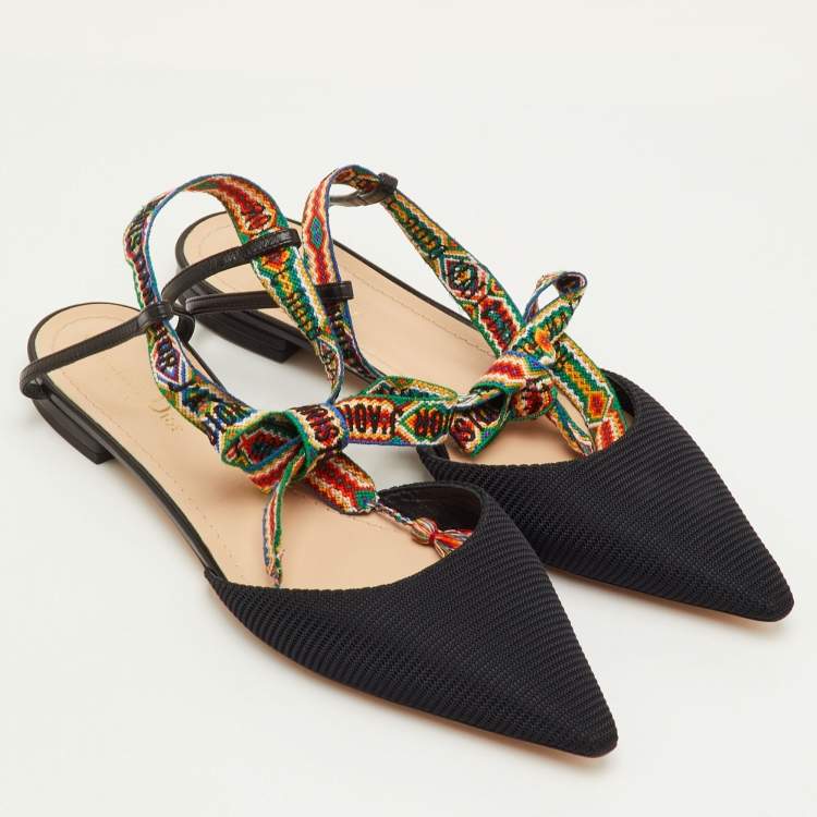 Pre Owned Dior J'Adior Size 41 Black Fabric Pointed Toe Ankle Wrap Flats