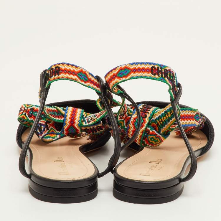 Pre Owned Dior J'Adior Size 41 Black Fabric Pointed Toe Ankle Wrap Flats