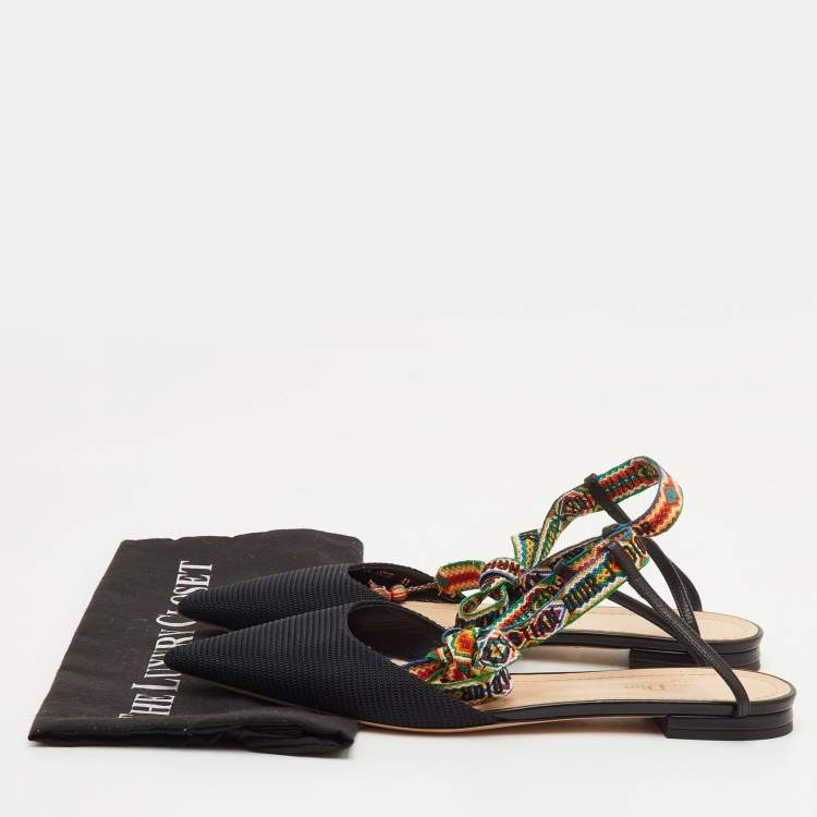Pre Owned Dior J'Adior Size 41 Black Fabric Pointed Toe Ankle Wrap Flats