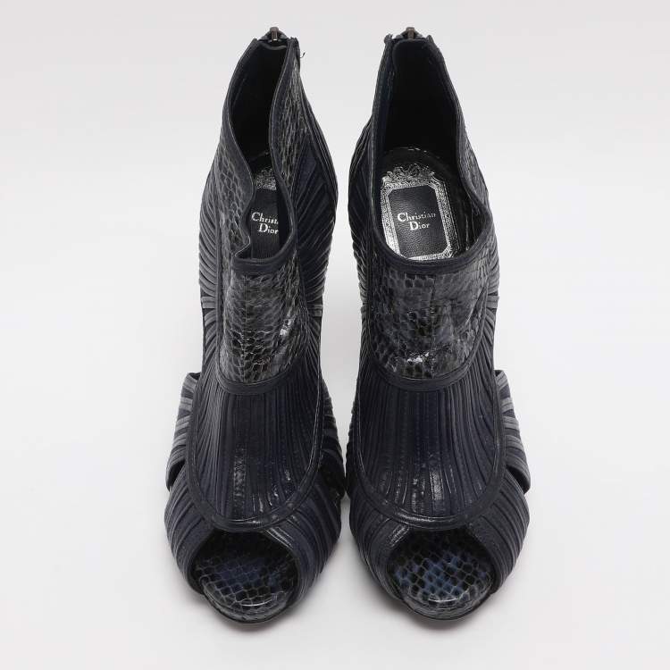 Pre Owned Dior Size 36.5 Blue Leather and Python Leather Cut Out Booties