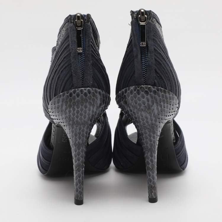 Pre Owned Dior Size 36.5 Blue Leather and Python Leather Cut Out Booties