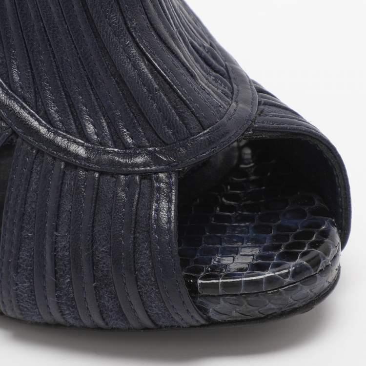 Pre Owned Dior Size 36.5 Blue Leather and Python Leather Cut Out Booties