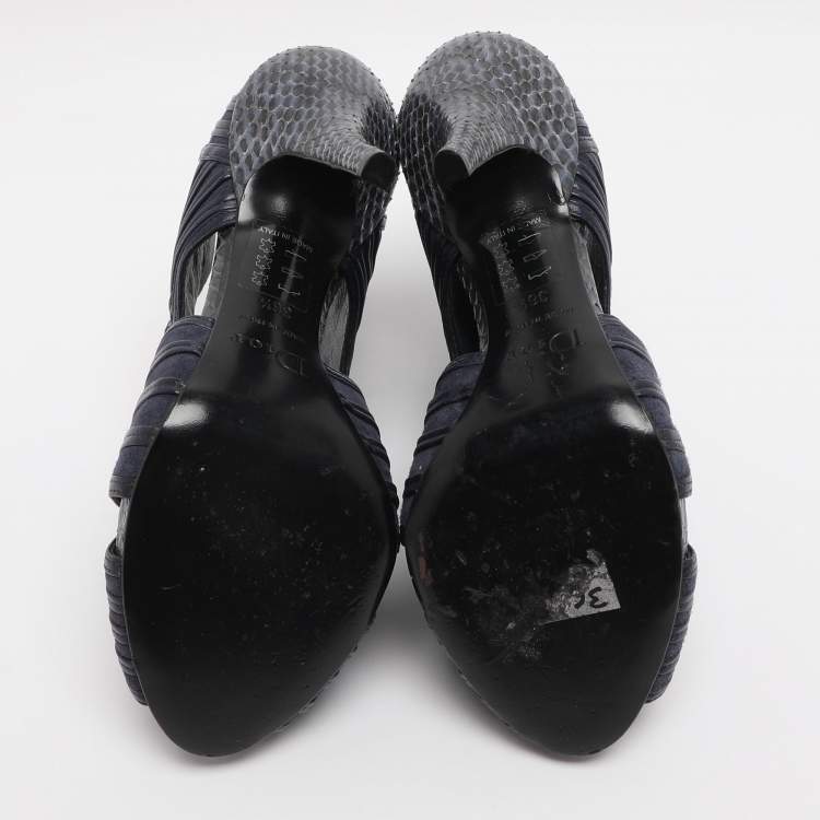 Pre Owned Dior Size 36.5 Blue Leather and Python Leather Cut Out Booties