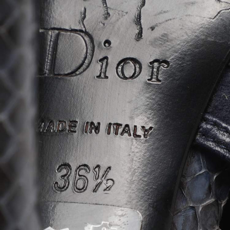 Pre Owned Dior Size 36.5 Blue Leather and Python Leather Cut Out Booties