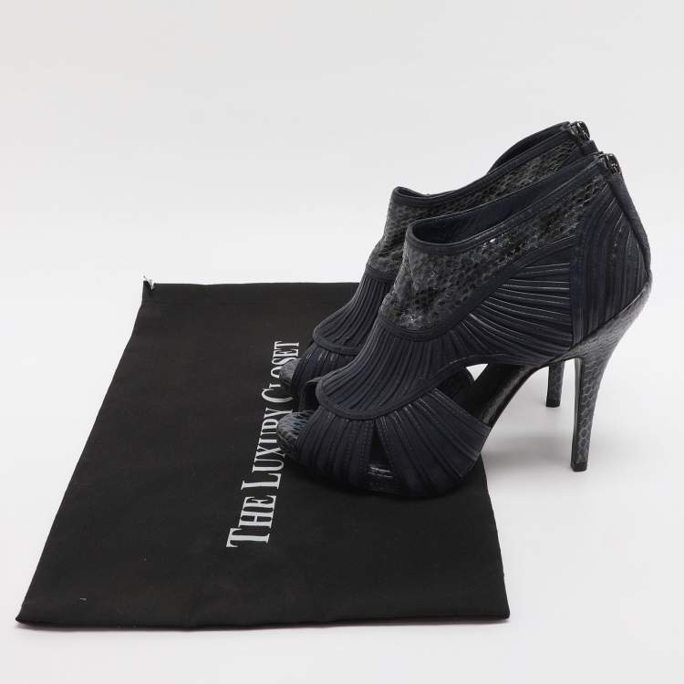 Pre Owned Dior Size 36.5 Blue Leather and Python Leather Cut Out Booties