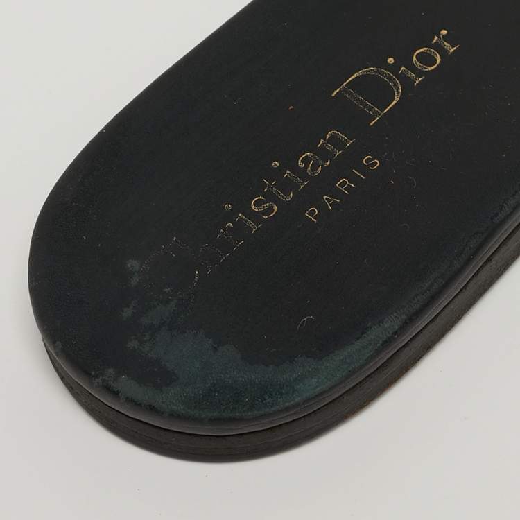 Pre Owned Dior Dway Size 39.5 Navy Blue Embroidered Canvas Flat Slides 
