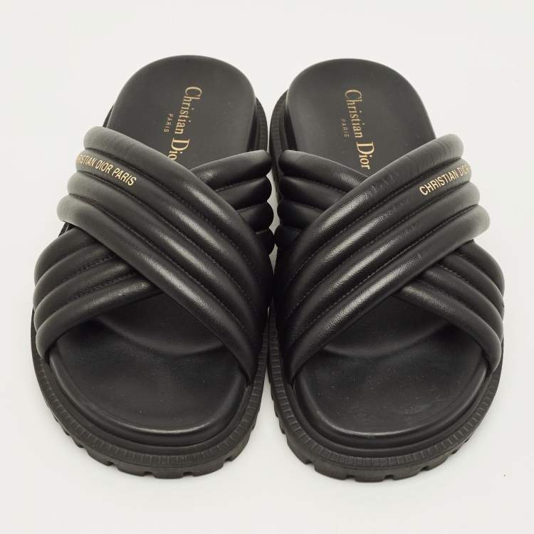 Pre Owned Dior D-Cross Size 38 Black Leather Flat Slide