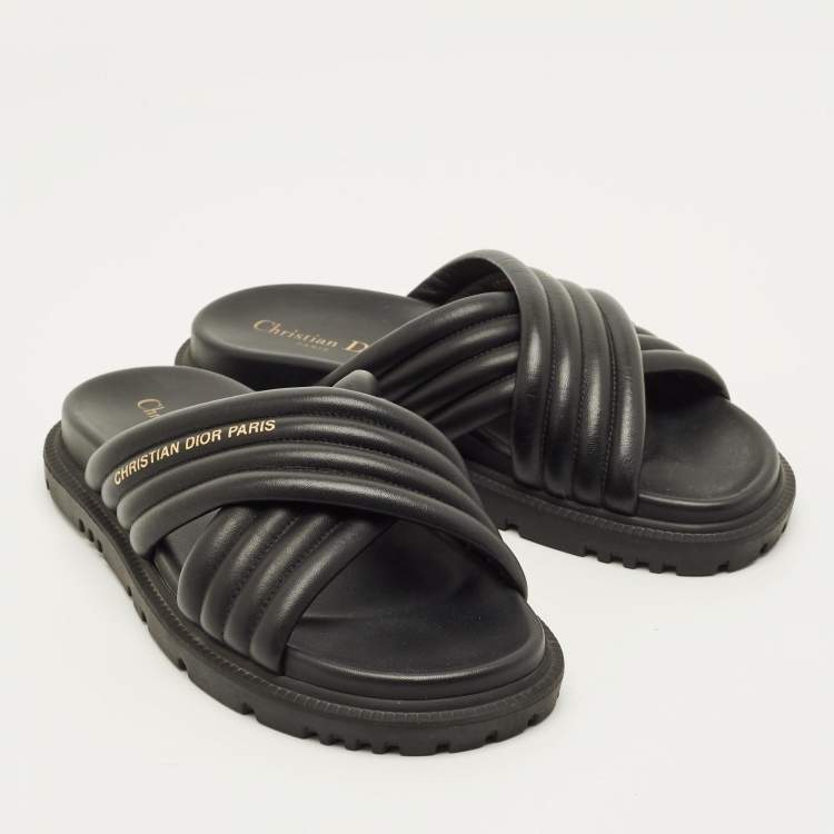 Pre Owned Dior D-Cross Size 38 Black Leather Flat Slide