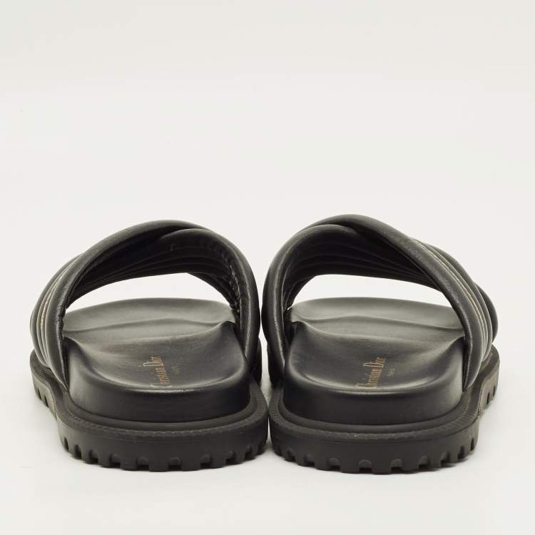 Pre Owned Dior D-Cross Size 38 Black Leather Flat Slide