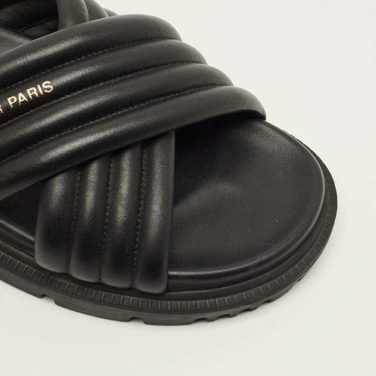 Pre Owned Dior D-Cross Size 38 Black Leather Flat Slide