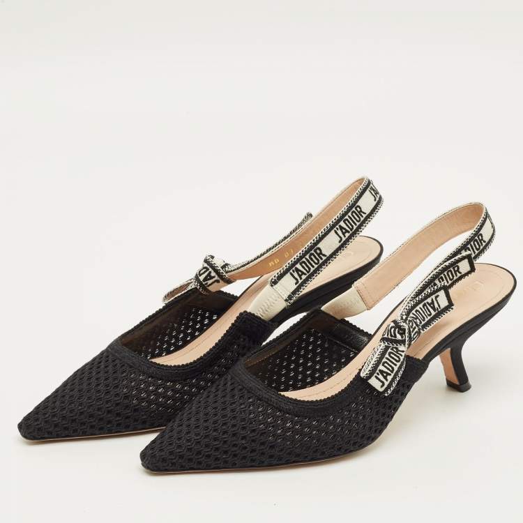 مملوكة مسبقًا Dior J'Adior Size 40 Black/White Knit Fabric Pointed Toe Slingback Pumps