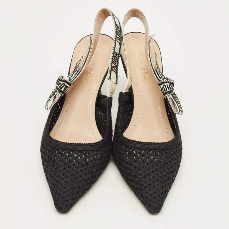 مملوكة مسبقًا Dior J'Adior Size 40 Black/White Knit Fabric Pointed Toe Slingback Pumps